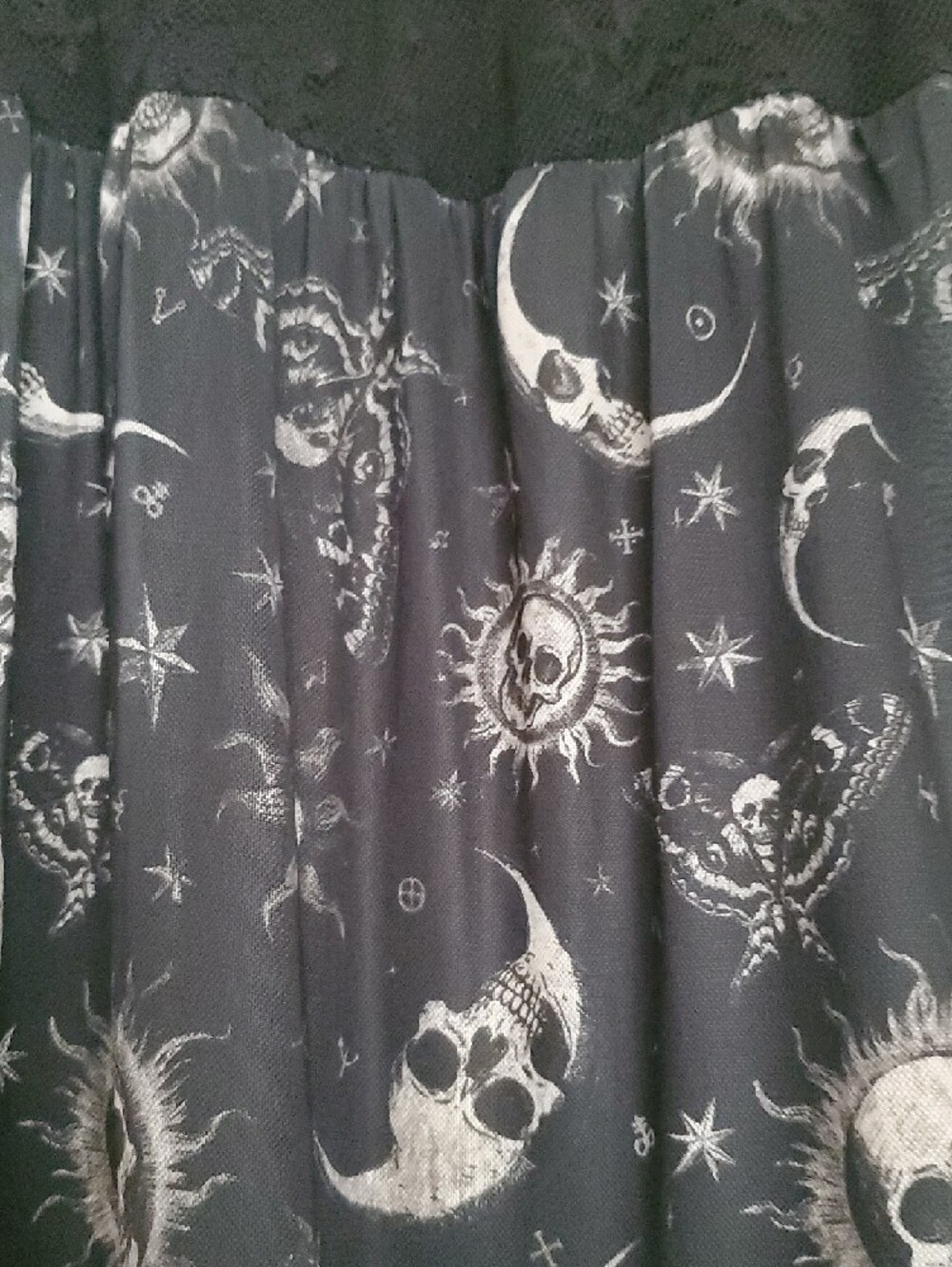 Hot Topic's Black Gold Celestial Skulls Midi Skirt with Moon Print - Picture 3 of 11